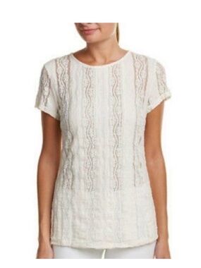 Vintage Cabi #260 Lace-Textured Short Sleeve Cream Top. Size L, EUC